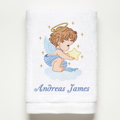 Πετσέτα Προσώπου  με κεντημένο σχέδιο Αγγελάκι με αστέρι Όνομα